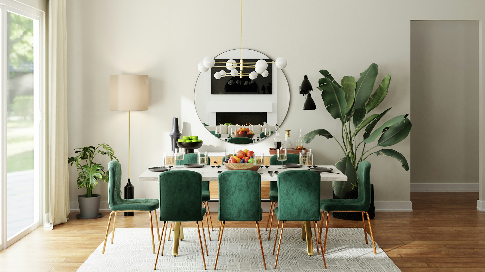 Sculptural Dining Room and Chandelier