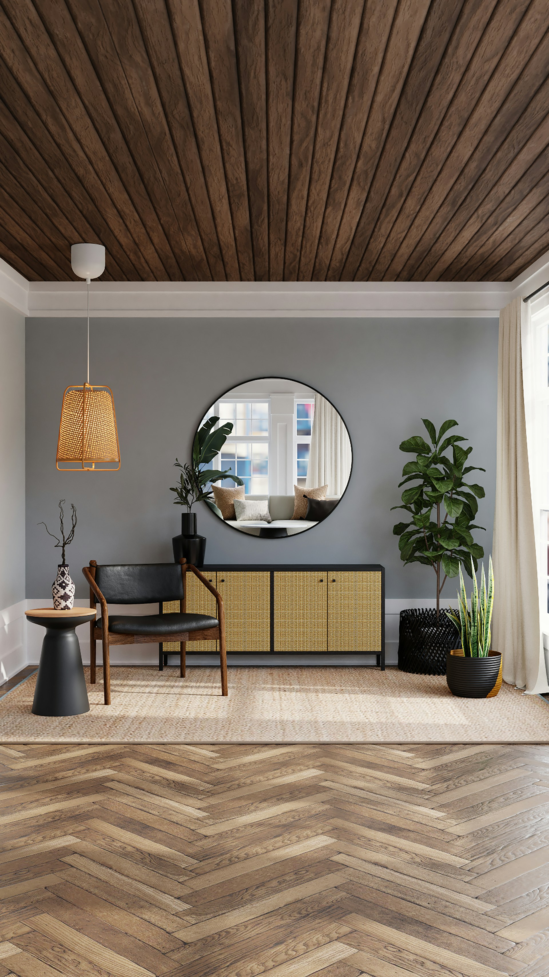 Natural Materials, Travertine Stone, and Wood Detail
